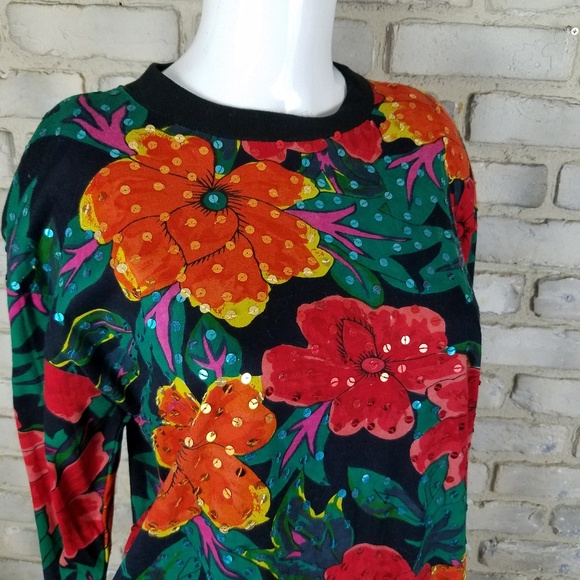 Shenanigans Womens Shirt Sz M Orange Green Floral - Picture 2 of 8